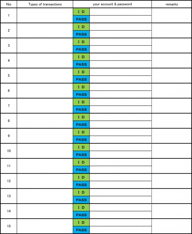 パスワード管理表3 無料の雛形 書式 テンプレート 書き方 ひな形の知りたい