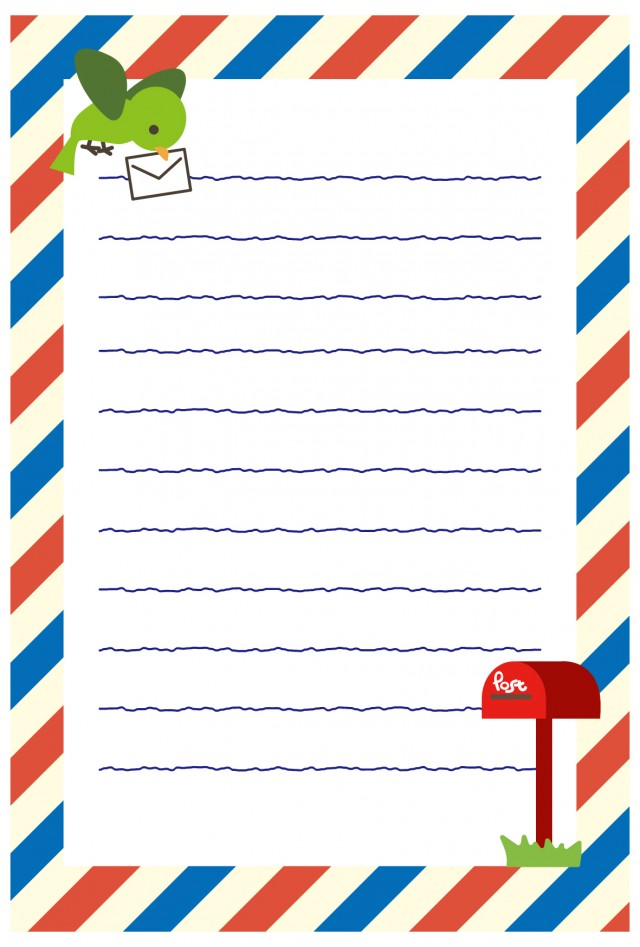 ハガキ ポストに手紙を届ける緑の小鳥(横書き) 無料の雛形・書式・テンプレート・書き方｜ひな形の知りたい！