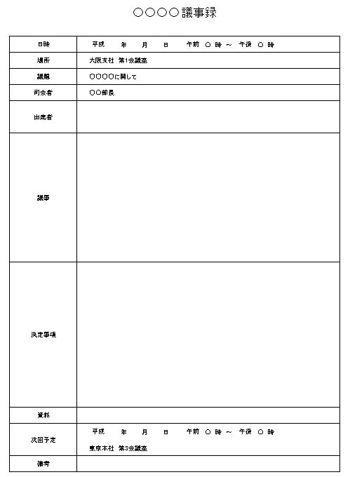 議事録テンプレート 無料の雛形 書式 テンプレート 書き方 ひな形の知りたい