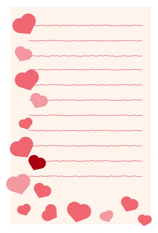 手紙 ピンクのハート 横書き 無料の雛形 書式 テンプレート 書き方 ひな形の知りたい