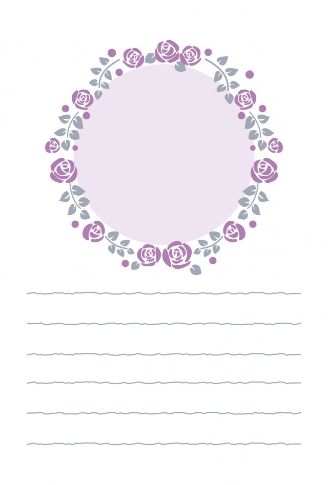 ハガキ バラフレームのメッセージカード 紫 無料の雛形 書式 テンプレート 書き方 ひな形の知りたい