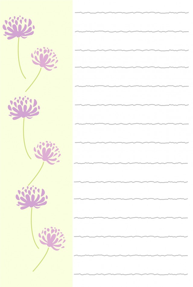 ハガキ便せん 紫色の花 横書き 無料の雛形 書式 テンプレート 書き方 ひな形の知りたい