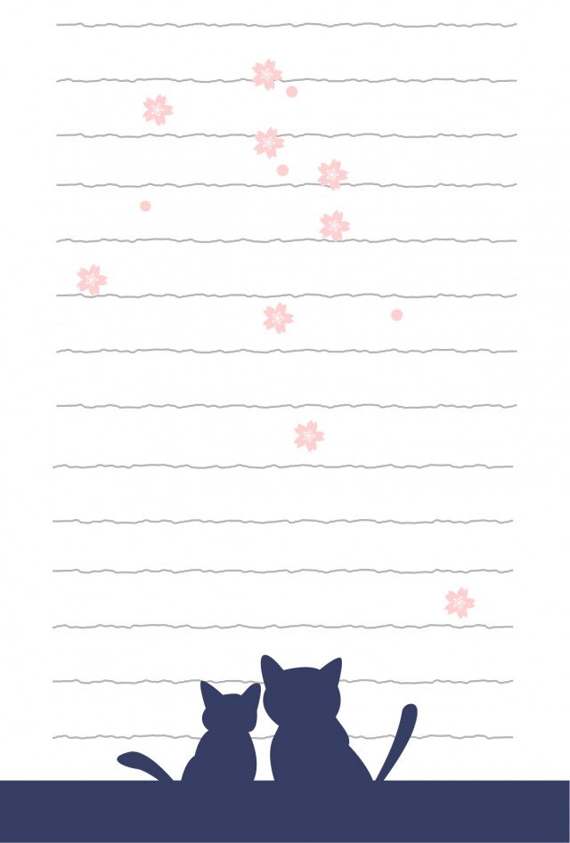 猫便箋 桜と二匹の子猫 横書き 無料の雛形 書式 テンプレート 書き方 ひな形の知りたい