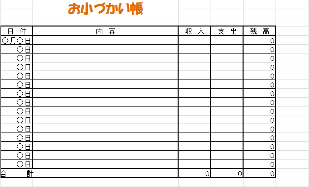 お小遣い帳雛形 無料の雛形 書式 テンプレート 書き方 ひな形の知りたい